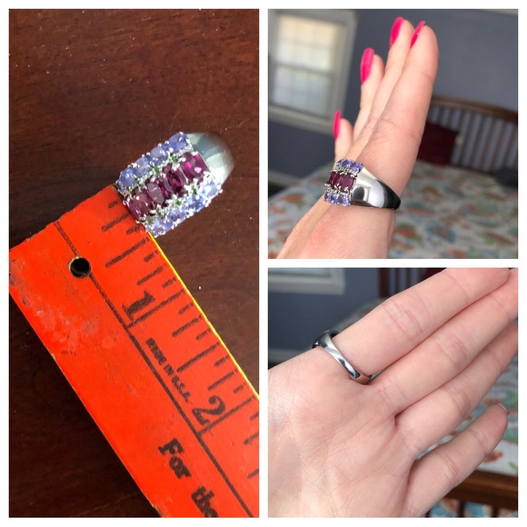 GENUINE Unheated Oval Rhodolite Garnet 6x4mm Tanzanite 925 Silver Ring Size 7 - Picture 15 of 17